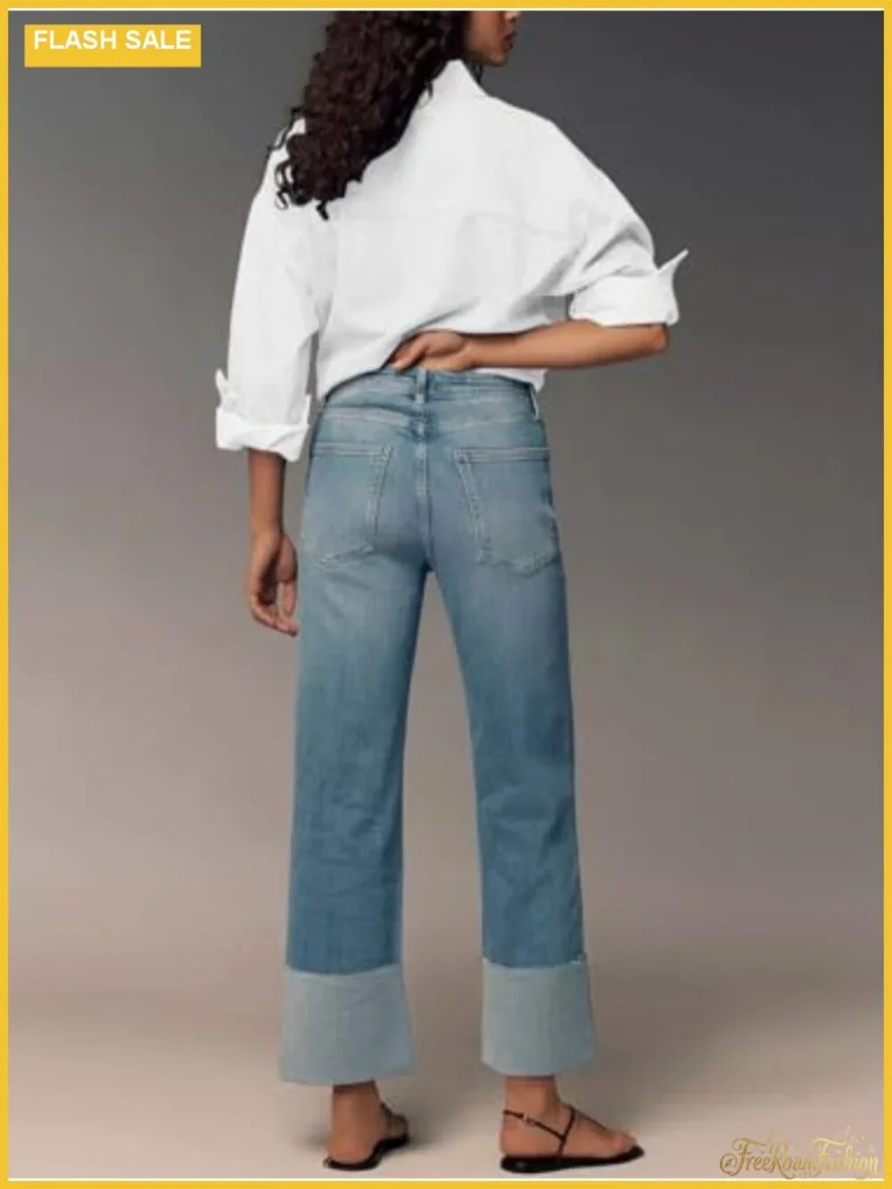 Wide Leg High Waist Baggy Jeans for Women, Stretchy Boyfriend Straight Denim